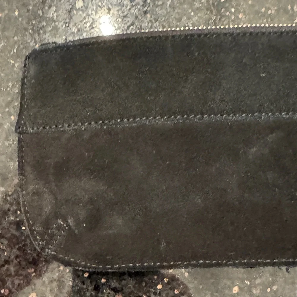 Black‎ Suede Leather Wristlet Clutch Bag Purse Buckle Detail Zip Top Moto Style